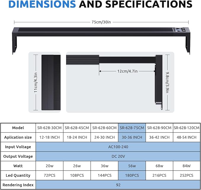 24/7 LED Aquarium Light for 30-36 Inch Fish Tank, Auto On Off with Timer, 9 Colors, Adjustable Brightness, Daylight Moonlight Mode, Full Spectrum Fish Tank Light for Plants, 56W-PawvioPets