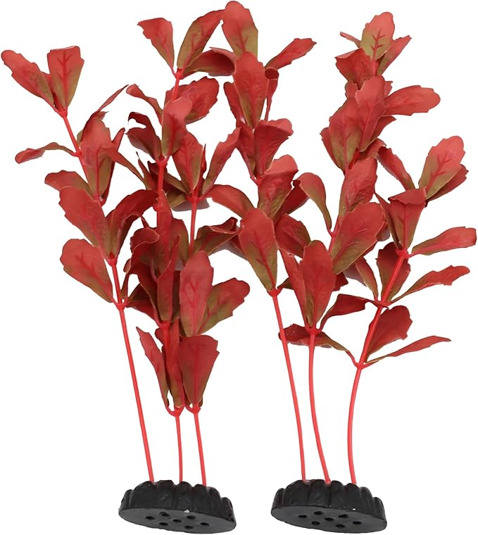 2-Pack 12 Inch Aquarium Silk Aquarium Plants, Artificial Plastic Plant for Small Tank, Goldfish, Fish Hides (Red, 12 Inch)-PawvioPets