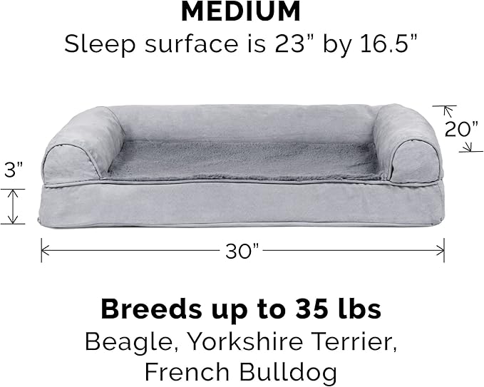 Furhaven Cooling Gel Dog Bed for Medium/Small Dogs w/ Removable Bolsters & Washable Cover, For Dogs Up to 35 lbs - Plush & Suede Sofa - Gray, Medium-PawvioPets
