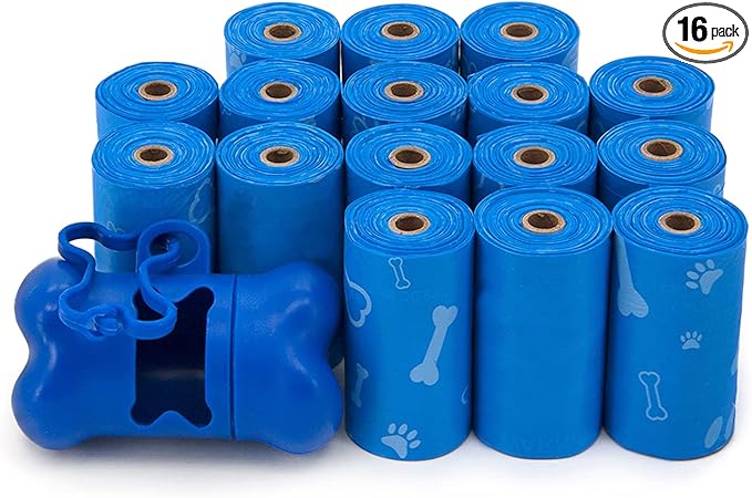 Best Pet Supplies Dog Poop Bags (240 Bags) for Waste Refuse Cleanup, Doggy Roll Replacements for Outdoor Puppy Walking and Travel, Leak Proof and Tear Resistant, Thick Plastic - Blue (Unscented)-PawvioPets