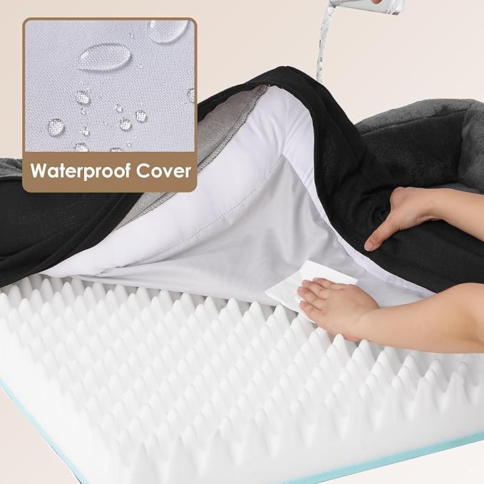 EHEYCIGA Memory Foam Dog Bed for Medium Size, Orthopedic Dog Sofa with Sides and Waterproof Liner, Washable Bolster Pet Bed Couch with Removable Cover, 30x20x6.5 Inch, Grey/Black-PawvioPets