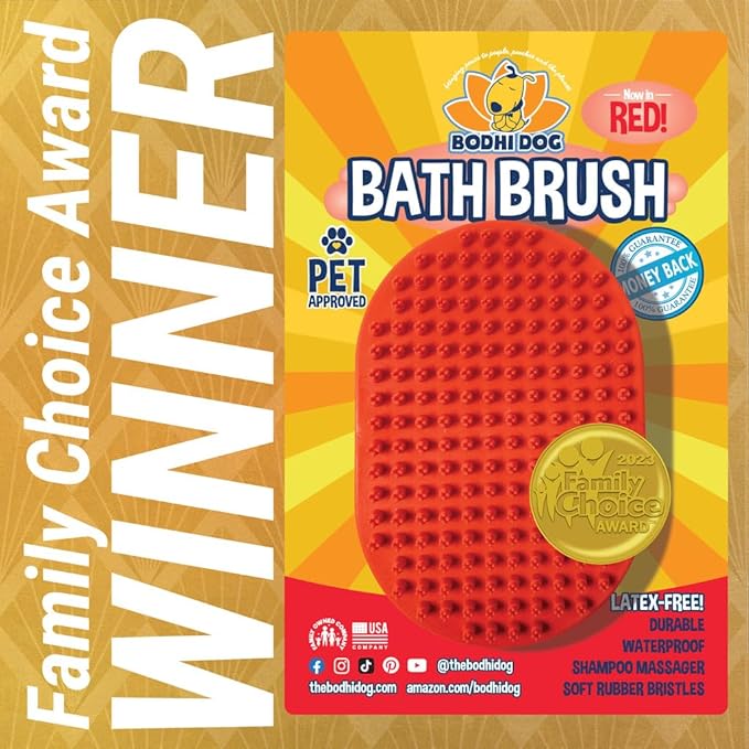 Bodhi Dog Shampoo Brush - Pet Grooming & Bath Supplies for Dogs and Cats - Bath Brush for Long & Short Hair - Premium Scrubber for Shower, Bathing & Massage (One Pack, Red)-PawvioPets