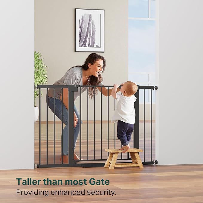 Cumbor 36" Extra Tall Baby Gate for Stairs, 29.7-48" Wide Dog Gates for Doorways, Auto Close Safety Gate for Babies and Pets, Easy Install, Pressure Mounted, Fits Doorways, Stairs, Entryways, Black-PawvioPets