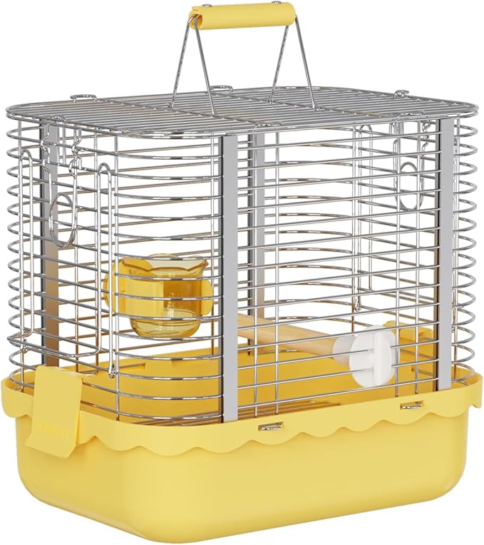 Bird Carrier Travel Cage, Durable Portable Stainless Steel Birdcage with Bird Perch & Feeding Bowl for Parrots Canaries Budgies Lovebirds Conures Cockatiels (Small Yellow)-PawvioPets