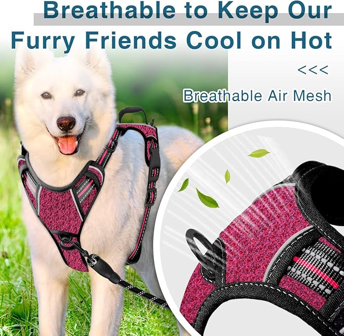 BARKBAY Dog Harness No Pull with ID Tag Pocket - Heavy Duty, Reflective, Easy Control for Large Dogs(Pink/Black,S)-PawvioPets
