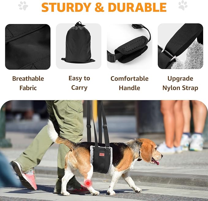Adjustable Dog Lift Harness, Dog Sling for Large Dogs Hind Leg Support, Soft Lift Support Helps Senior, Injured, Disabled and After ACL Surgery Dogs-Black & Grey (Medium)-PawvioPets