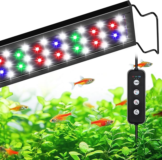 AQQA Full Spectrum Aquarium Light,Fish Tank Lights for Plant Growth Fish Viewing,3 Mode White Blue Red Green LED Beads,Timer,Adjustable Brightness,Extendable Brackets for Freshwater 18W for 18-24inch-PawvioPets