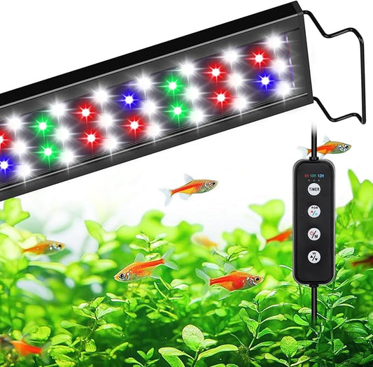 AQQA Full Spectrum Aquarium Light,Fish Tank Lights for Plant Growth Fish Viewing,3 Mode White Blue Red Green LED Beads,Timer,Adjustable Brightness,Extendable Brackets for Freshwater 18W for 18-24inch-PawvioPets