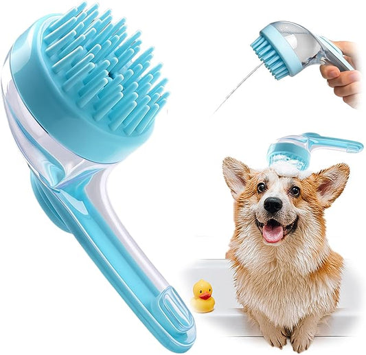 Dog Bath Brush, Silicone Pet Bath Brush with Soap Dispenser,Deep Cleansing & Gentle Massage for Dogs & Cats, Suitable for Long & Short Hair, Easy Grip, Bathing & Grooming(Blue)-PawvioPets