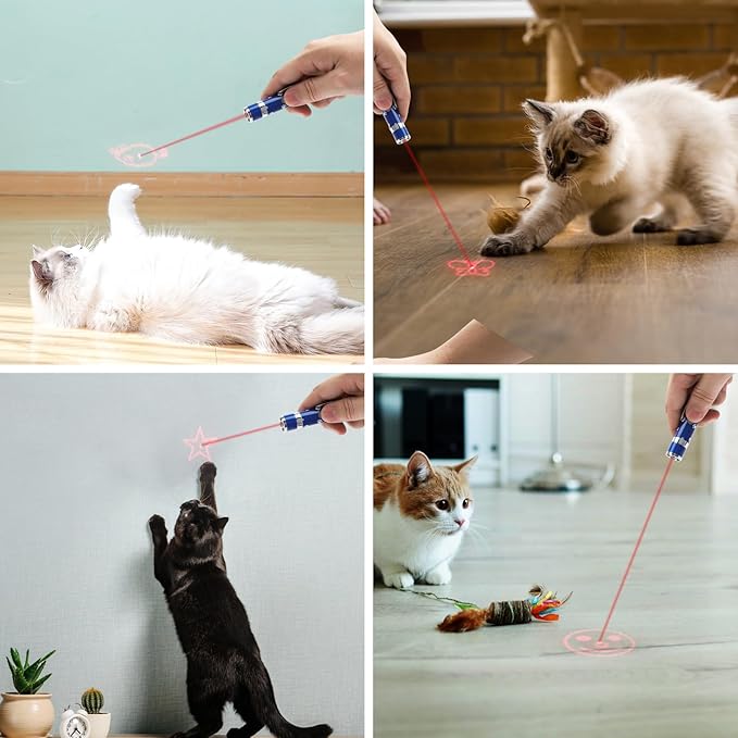 EAWONGEE Rechargeable Cat Toys - Indoor/Outdoor Cats Chase Light Toy for Kitty & Dog with 3 Light Modes, 5 Patterns, Blue-PawvioPets