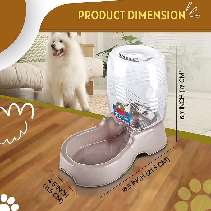 Flexzion Automatic Gravity Pet Waterer for Cat & Dog - Non-Skid & Easy-Clean Auto Replenish Water Dispenser Drinking Bowl (1/4 Gallon/ 900ml), Beige-PawvioPets