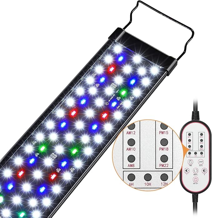 Aquarium Light, 18W 24/7 Natural Mode Aquarium Light, Sunrise/Daylight/Moonlight Mode and Custom Mode with Expandable Bracket, Adjustable Timer and 7 Color Brightness for 18~24IN Fish Tank-PawvioPets