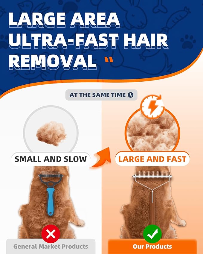 Extra Large 2-Sided Undercoat Rake for Dogs & Cats, Dog Brush for Shedding Remove Mats, Dematting Comb, Safe & Gentle Grooming Brush for German Shepherds Medium to Long-Haired Pets (Walnut Handle)-PawvioPets