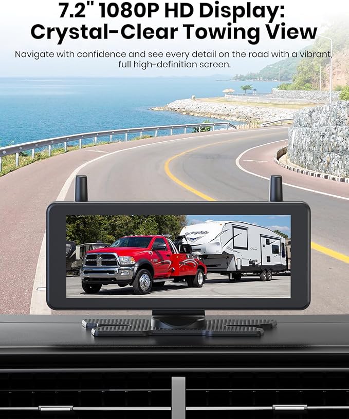 AUTO-VOX Wireless Backup Camera Magnetic:7.2" 1080P HD DVR Recording Monitor,No Wiring 1 Min Install Dual Antenna RV Back Up Camera,IP69K Waterproof with IR Night Vision for Truck,Camper,Trailer-PawvioPets