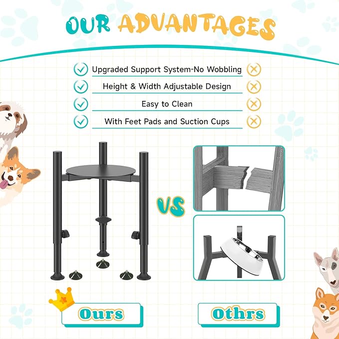 Adjustable Dog Bowls Elevated Stand- 4 Heights, Wide 6-10" -Oppro Metal Raised Tall Single Dog Food Bowl Stands Holder, Upgrade Lifted Water Feeder with Tray for Medium Large Small Breed, Black-PawvioPets