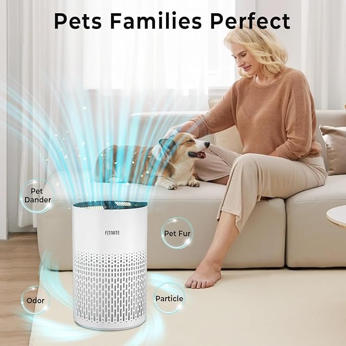 FITNATE Air Purifiers for Home Large Room Up to 1076 Ft² with Aromatherapy, H13 True HEPA Air Purifier for Pets, Quiet Air Cleaner for Smoke Dust Pollen Pets Dander Odor, with Night Light,Timer, White-PawvioPets