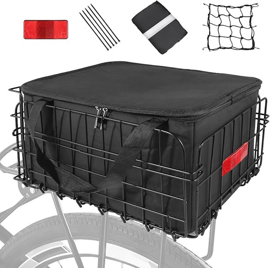 Bike Basket Rear, Folding Bicycle Basket with Removable Waterproof Liner Bag, Rear Bike Cargo Rack, Bike Accessories Frame Basket for Adult Women Men Carrying Dogs,Pet,Grocery,Quick Release Design-PawvioPets