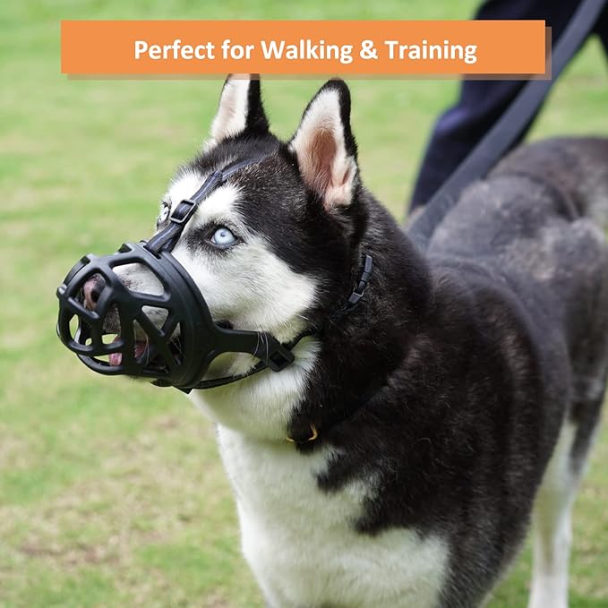 BARKLESS Dog Muzzle, Basket Muzzle for Biting, Chewing and Scavenging, Humane Cage Mouth Cover, Perfect for Grooming and Training Small Aggressive Reactive Dogs (S, Black)-PawvioPets