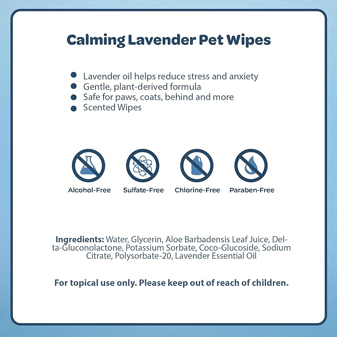 Best Pet Supplies Pet Wipes for Dogs - Dog Wipes Cleaning Deodorizing, for Coats, Ears, Paws - Calming Lavender, Aloe Vera, 100 Count-PawvioPets