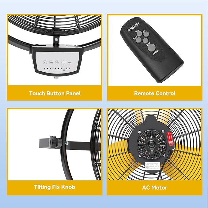 2PCS 20 Inch Wall Metal Fan Pro Remote Control, High Velocity Wall Mount Fans for Commercial, Residential, Warehouse, Covered Patio, Shop, Garage, Barn 3 Speed 5200 CFM UL Safety Listed-PawvioPets