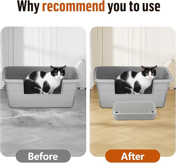 Cat Litter Box Ramp Mat with Filter Function, Cat Step Pedal Stool for Self-Cleaning Litter Box, Easy to Clean, Ideal for Kitten & Elderly Cats (Light Grey)-PawvioPets