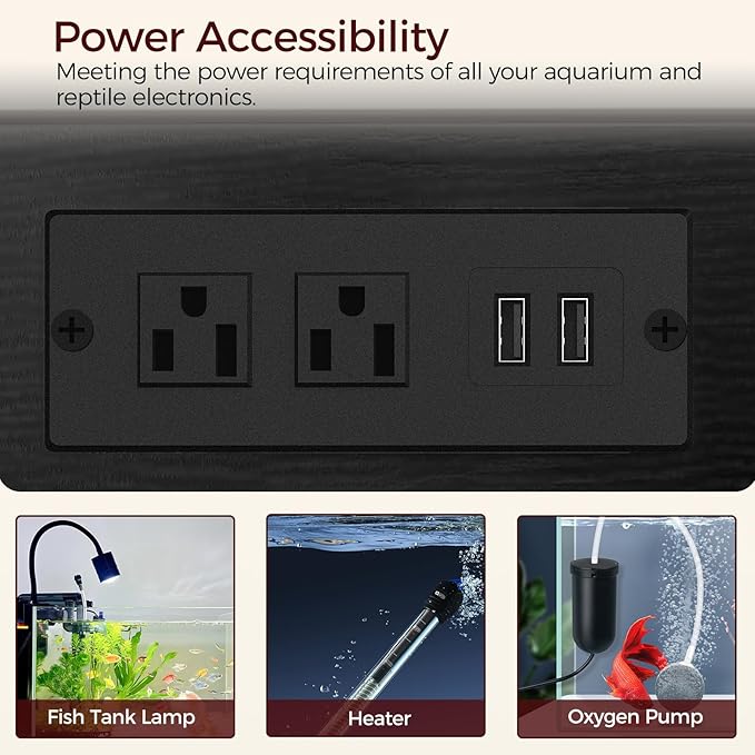 20-37 Gallon Fish Tank Stand, Aquarium Stand with Power Outlet and Storage Cabinet, Heavy Duty Tank Stand Suitable for Turtle Tank, Reptile Terrarium, for Home Office, Black FTHB40E01-PawvioPets