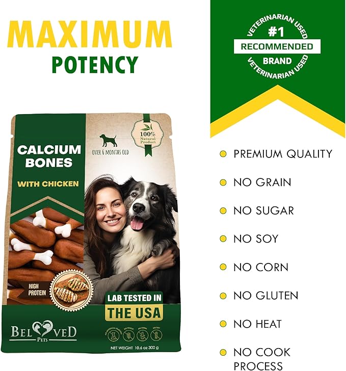 Beloved Pets Dog Treats, Calcium Bones Wrapped Chicken & Rawhide Free Chew 11Oz - Pet Healthy Dried Snacks & Grain Free Meat - Bulk Best Chews for Christmas, Training Small & Large Dogs - Made for USA-PawvioPets