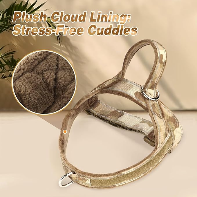 Forestpaw No Pull Dog Harness - Soft Flannel Padded Tactical Dog Vest Harness with Quick Release Buckle, Adjustable Reflective Pet Harness for Medium Dogs Walking Training,Brown Camouflage M-PawvioPets