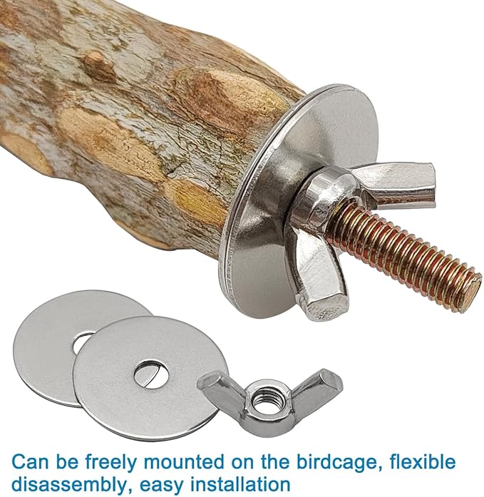 4 Pcs Natural Wooden Bird Perch Parrot Stand, 2 Grape Wood Perches, A Stand Fork Standing Branch, A Paw Grinding Fork, Bird Cage Accessories for Parakeets, Birdcage Sticks & Toys for Budgies, Finches-PawvioPets