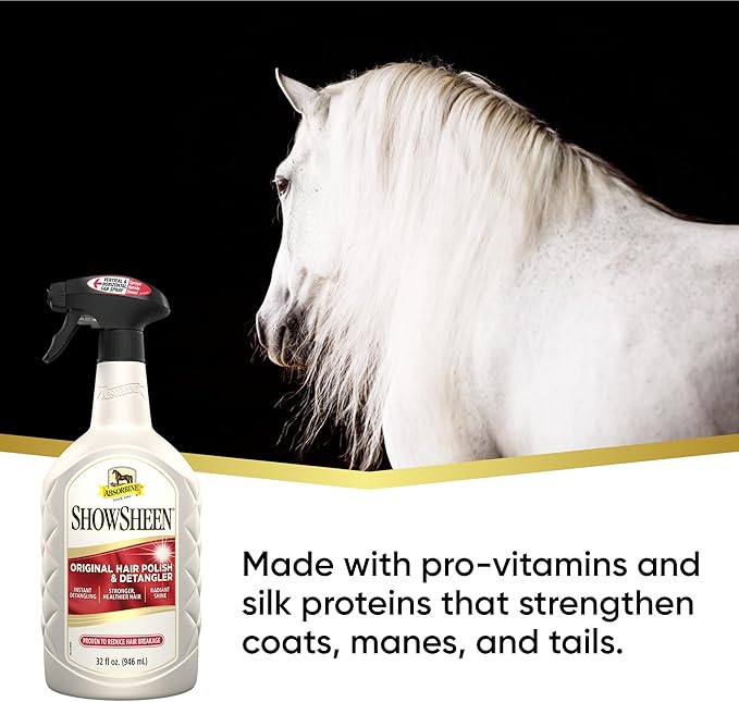 Absorbine ShowSheen Hair Polish & Detangler 32oz Spray Bottle, Horse and Dog Coat, Mane and Tail, Instant Detangling & Reduces Hair Breakage for Healthy Grooming & Radiant Shine-PawvioPets