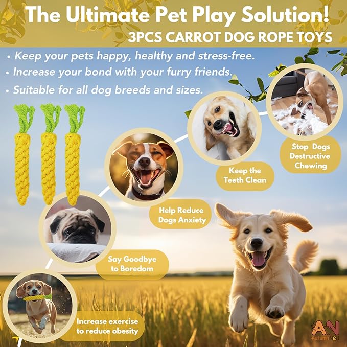 3PCS Yellow Woven Pet Chew Set, Puppy Teething Chews, Dog Chew Accessories, Cat Interactive Chews, Durable Braided Chews for Pets-PawvioPets