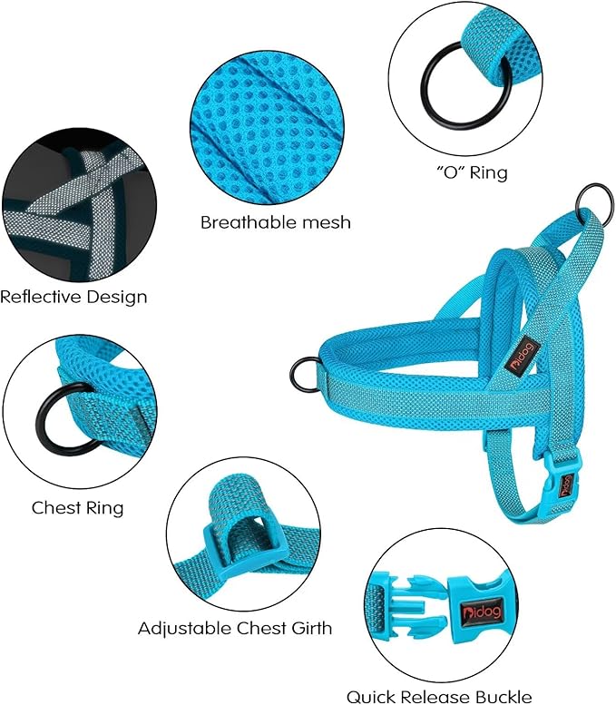 Didog No Pull Dog Harness with Breathable Mesh Padded, Full Reflective & Quick Fit Adjustable Vest Harness, Easy for Training Walking for Small & Medium and Large Dogs (Blue, M:Chest 21-26")-PawvioPets