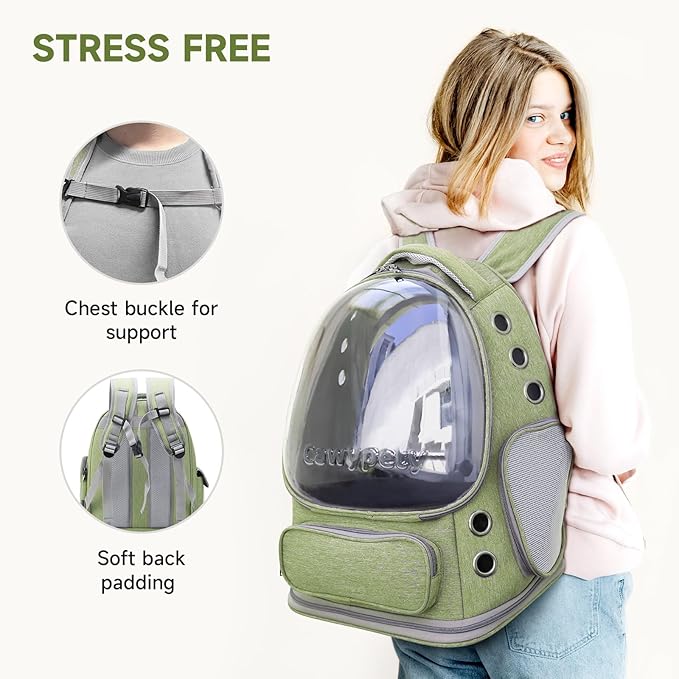Cat Backpack Carrier, Breathable Cat Carrier Large Space Bubble Pet Backpack for Kitty Small Dog up to 15lbs, Transparent & Foldable Pet Carrier for Travel Hiking-PawvioPets
