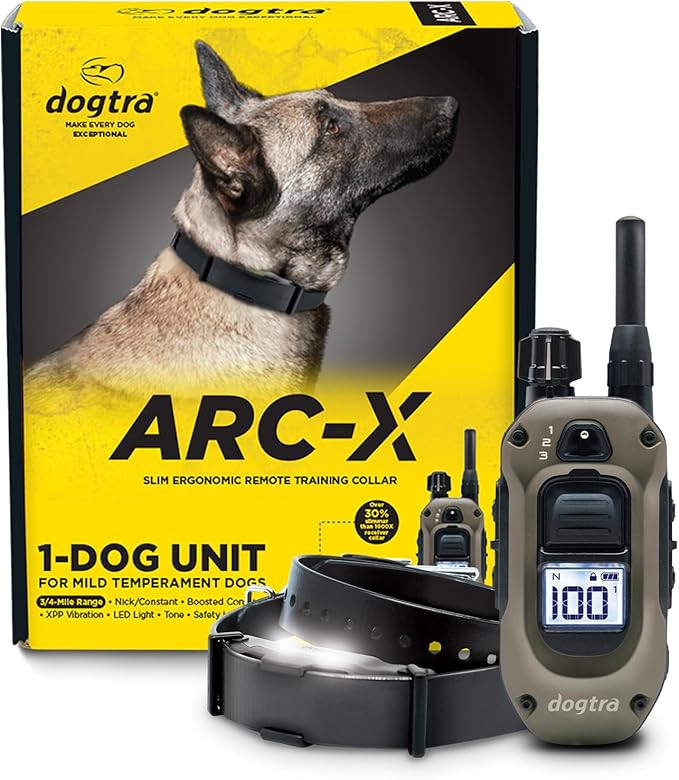 Dogtra ARC-X E-Collar for Dog Training - 3/4 Mile Range, for Dogs 15 lbs+, Slim Design, IPX9K Waterproof, 100 Stimulation Levels, Vibration, Tone, Rechargeable - Dog Owners and Professional Trainers-PawvioPets