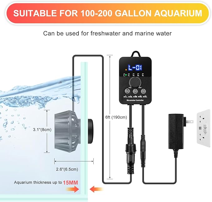 3400GPH Aquarium Wave Maker DC24V Power head with Magnetic Mounting,Wavemaker with Controller for 100-200 Gallon Fish Tanks-PawvioPets