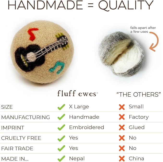 Fluff Ewes Wool Dryer Balls 6 Pack Premium New Zealand Wool Laundry Balls for Dryer, No Static Dryer Balls Laundry Reusable, XL Wool Dryer Balls Cute, Baby Dryer Balls for Dryers - are We There Yet-PawvioPets