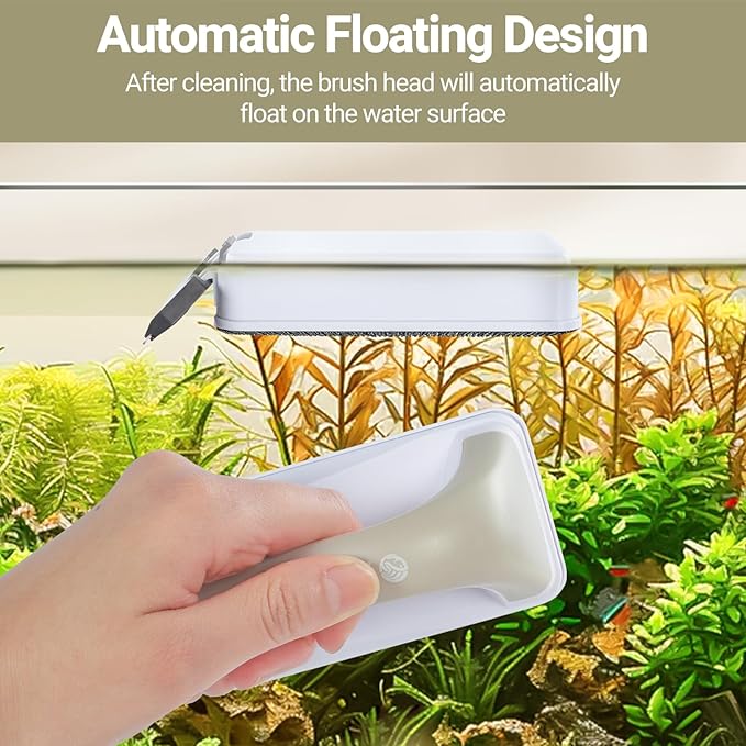 Aquarium Magnet Glass Cleaner, Magnetic Fish Tank Cleaner with Algae Scraper, Double Sided Cleaning Scrubber Brush with Handle, Titanium Blade, Self-Floating, Fit 1/4"-1/2" Thick Glass, Large-PawvioPets