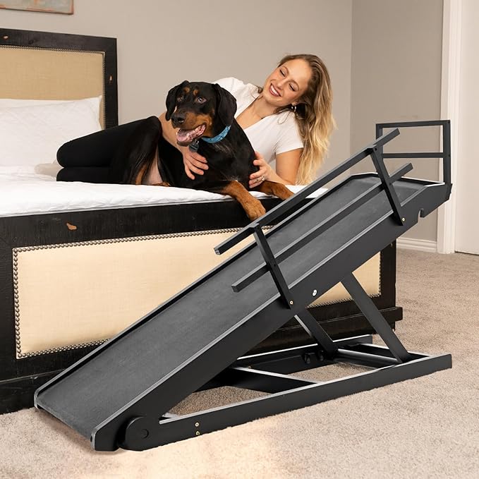 ABORON Folding Pet Ramp, 5-Level Adjustable Dog Ramp for Bed, Couch, SUV - High Traction Rubber Surface, Supports up to 200 lbs, 45.2" Long - Ideal for Small & Large Dogs & Cats,Black Finish-PawvioPets