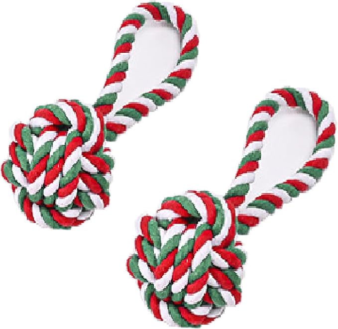 Dog Chew Toys,Dog Toys for Small Dogs and Medium Dogs for Boredom and Stimulating Teeth Cleaning Gum Massage Tug Christmas Dog Ball Rope Toy Set of 2-PawvioPets