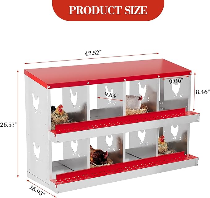 8 Hole Chicken Nesting Box with Roll Out Egg Tray, Rustproof & Ventilated Chicken Laying Boxes for Hens, Chickens, Ducks | Easy-Clean Poultry Coop Accessories-PawvioPets
