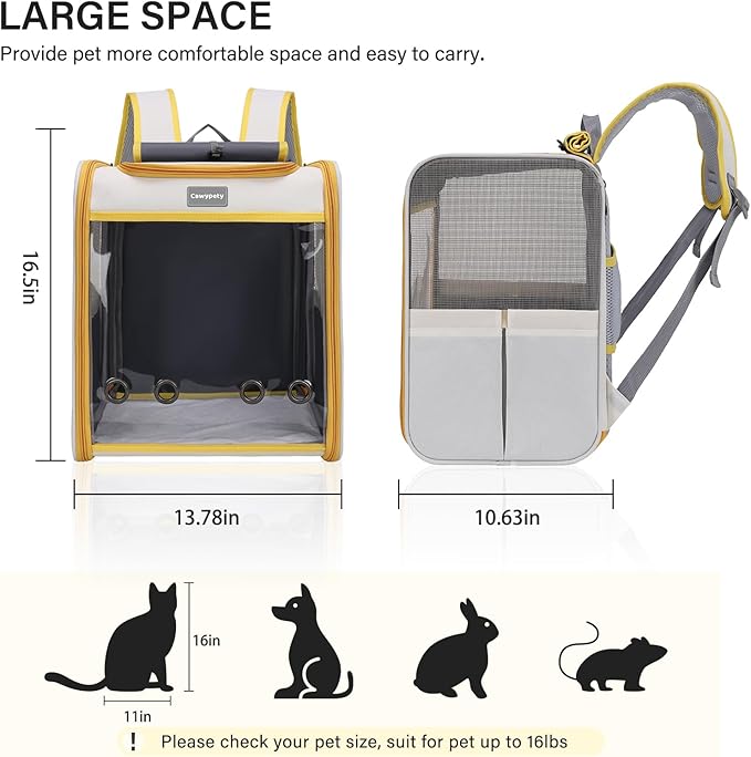 Cat Backpack Carrier, Collapsible and Breathability Cat Carrier Large for Cat Under 16 lbs, Dog and Small Pet Carrier Bag Used in Travel, Car-PawvioPets