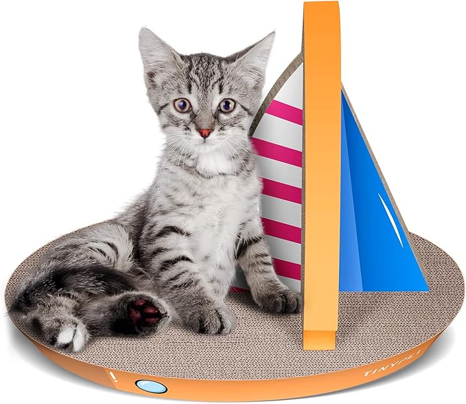 Cat Condo Scratcher Post Cardboard, Sailboat Shape Cat Scratching Lounge Bed, Durable Pad Prevents Furniture Damage,21.26x13.78x15.75 inch-PawvioPets
