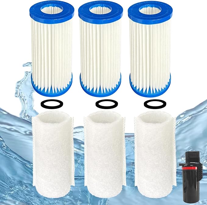 3 Pack Replacement Micron Cartridges, 3 JH Floss Sleeves, and 3 Foam Gaskets for MarineLand Magnum Polishing Internal Canister Filter; Micron Cartridge PA0140, ML90769 Rite-Size JH Floss Sleeve-PawvioPets