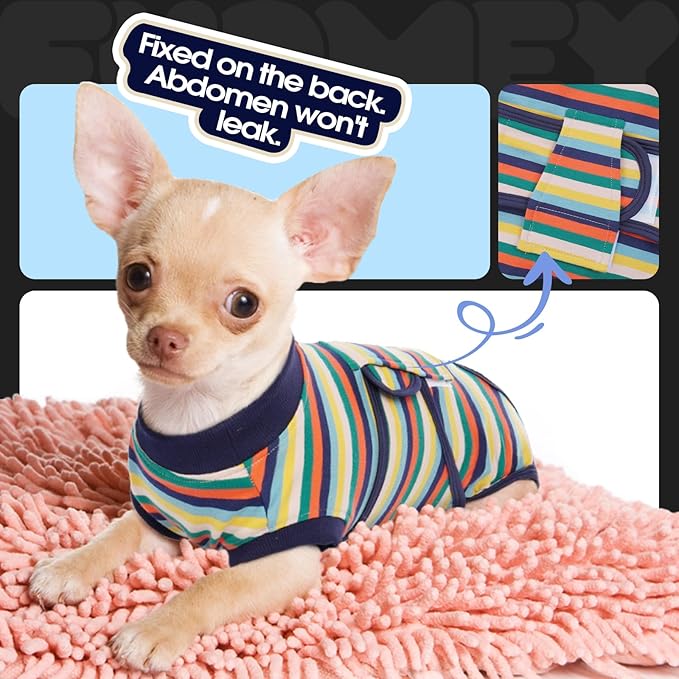 FUAMEY Recovery Suit for Dogs After Surgery,Soft Breathable Dog Bodysuit E-Collar & Cone Alternative Surgical Suit,Male Female Dog Neuter Spay Suits Anti Licking Wounds Onesie Dark Blue Stripes L-PawvioPets