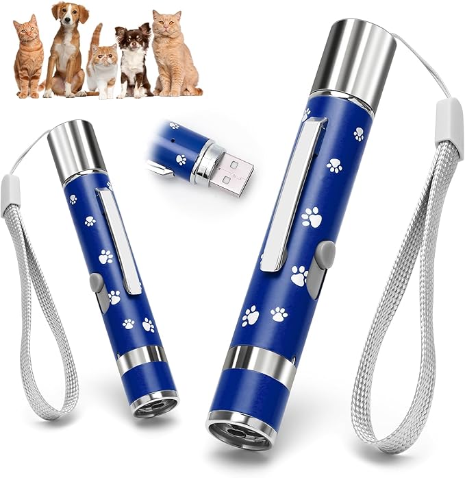 EAWONGEE Cat Toys, Interactive Toy for Cats with 7 Light Projection Modes, Interactive Kitty and Pet Dog Toy for Training Chaser, 2 Pieces Blue-PawvioPets