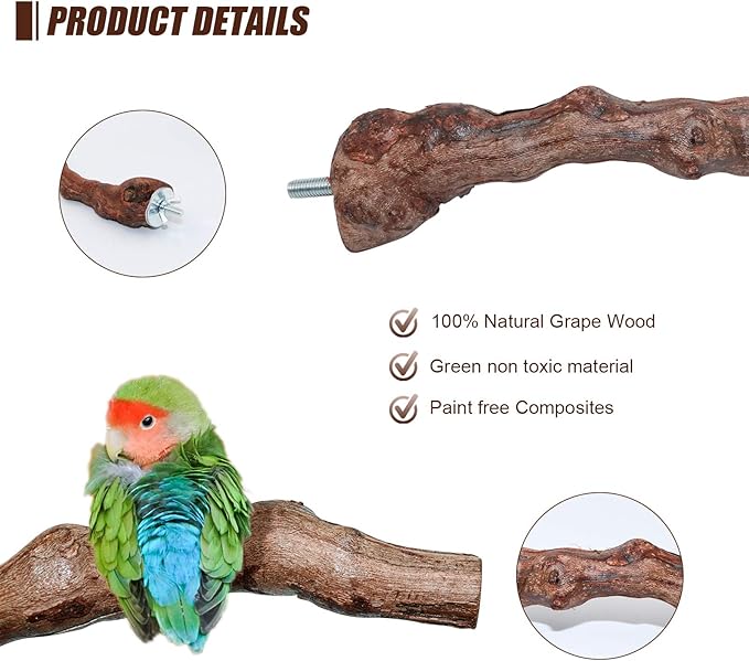 2 Packs Parrot Perch Stand,Natural Grapevine Wood Perch Parrots Cage Perch Toys Suitable for Small or Medium Parrots Parakeets Cockatiels Conures Lovebirds in Cage Accessories Supplies (Style-1)-PawvioPets