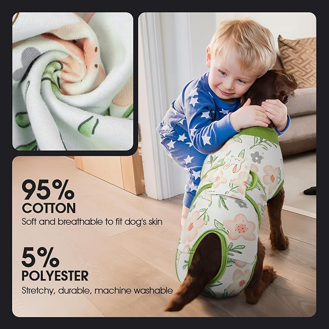 FUAMEY Dog Recovery Suit Male,Dogs Surgery Neuter Suits Puppy Spay Shirts for Female Protect Dog's Skin Anti Licking Abdominal Wounds Doggie Onesie Pet Bodysuit Alternative to Cone Rabbit Flower L-PawvioPets