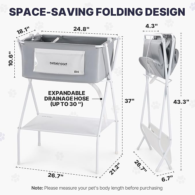 B4 Dog Bathtub Dog Washing Station with Scrubber for Small Medium Dogs Cats, Foldable Dog Tub for Bathing and Grooming, Portable Collapsible Dog Shower Tub, Indoor and Outdoor-PawvioPets