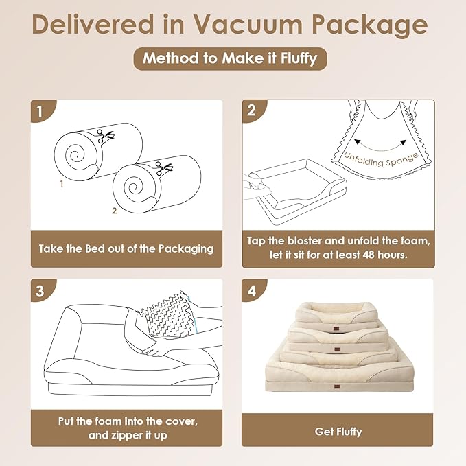 EHEYCIGA Memory Foam Dog Bed for Medium Size, Orthopedic Dog Sofa with Sides and Waterproof Liner, Washable Bolster Pet Couch with Removable Cover, 35x22x6.5 Inch, Beige-PawvioPets