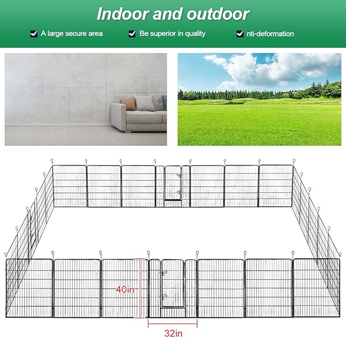 BestPet Dog Playpen Indoor 40 inch 24 Panels Metal Dog Pen Pet Dog Fence Outdoor Exercise Pen with Doors,Pet Puppy Playpen for RV Camping Yard, Black-PawvioPets